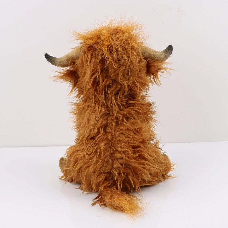 Back view of Cute Highland Cow Plush Toy shown in brown, available at Dailysale