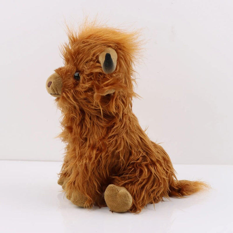 Side view of Cute Highland Cow Plush Toy shown in brown, available at Dailysale