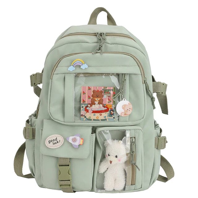 Cute Waterproof Multi-Pocket Women Backpacks with Bear Doll Bags & Travel Green - DailySale