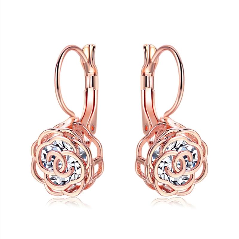 Cystal Leverback Floral Earrings In Gold Jewelry Rose Gold - DailySale