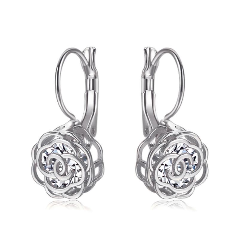 Cystal Leverback Floral Earrings In Gold Jewelry White Gold - DailySale