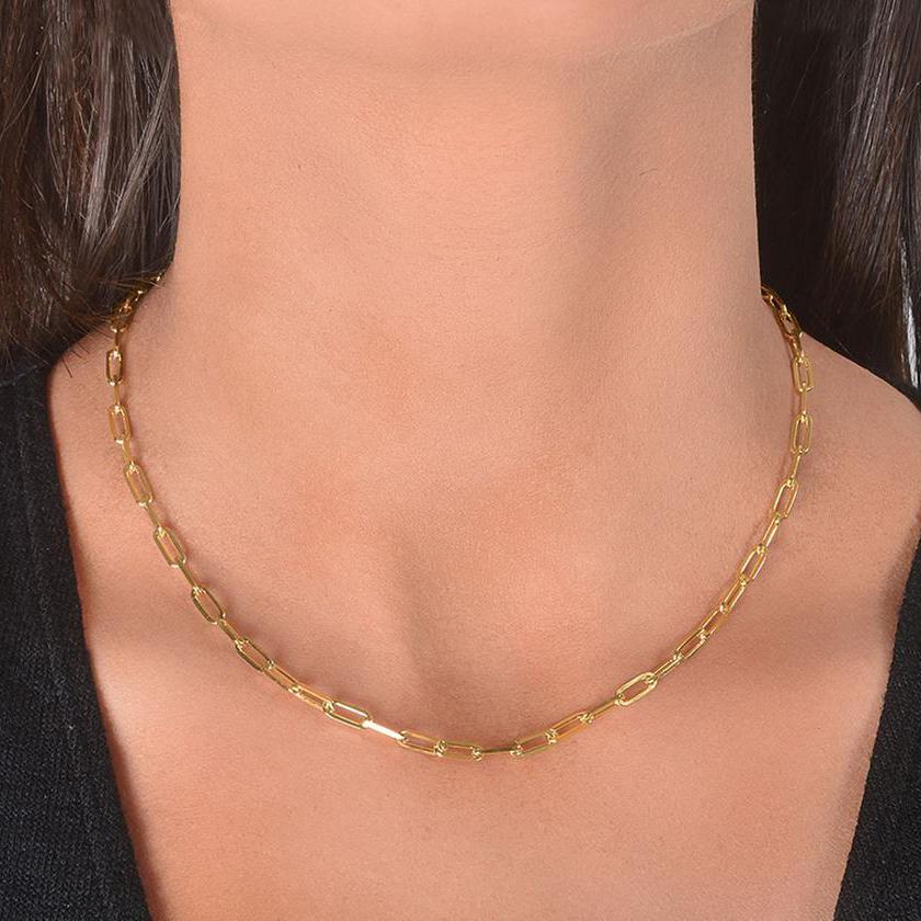 Dainty Paperclip Layering Chains in Sterling Silver Jewelry 16 Gold - DailySale