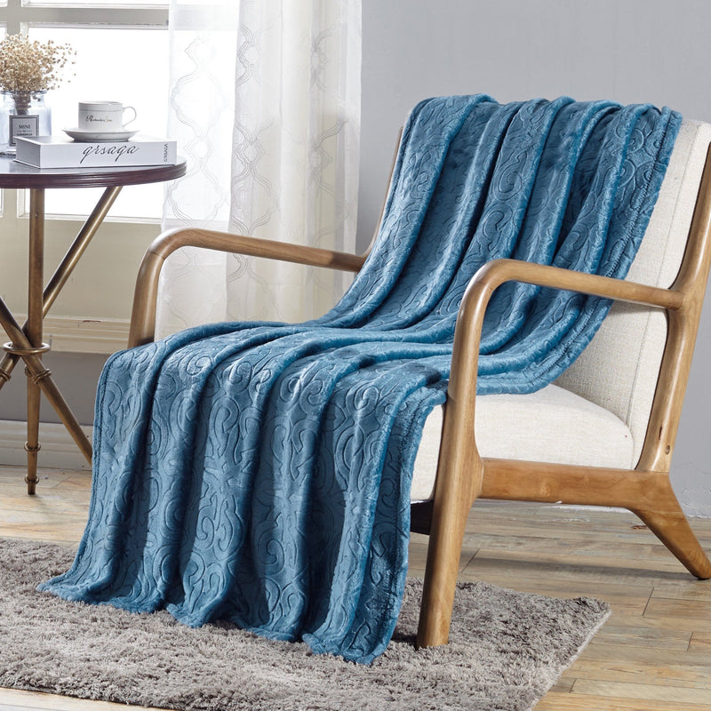 Dama Flannel Fleece Blanket Bed & Bath Blue - DailySale