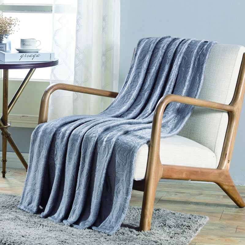 Dama Flannel Fleece Blanket Bed & Bath Gray - DailySale
