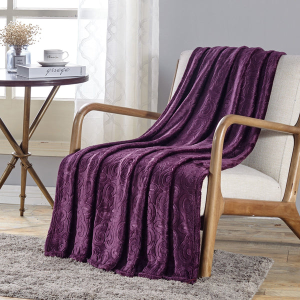 Dama Flannel Fleece Blanket Bed & Bath Purple - DailySale