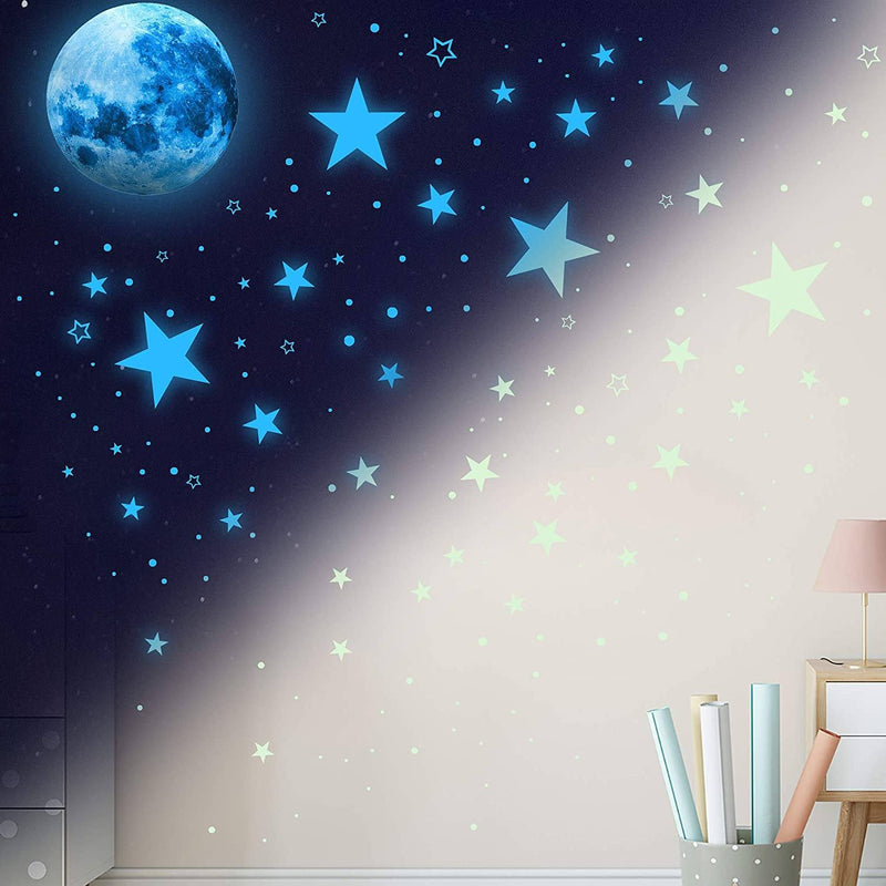 11.8 inch Glow in The Dark Stickers for Kids, Glow in The Dark Moon Wall  Decal, Glow in The Dark Moon Stickers for Ceiling Bedroom Wall Living Room
