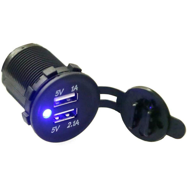 DC 5V 3.1A Dual USB Charger Socket Waterproof Power Outlet with Blue LED Automotive - DailySale