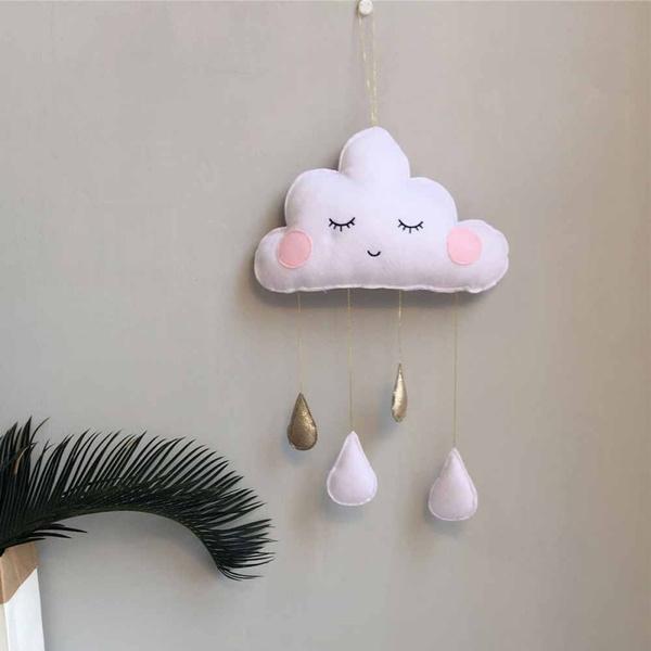 Decorative Cloud Felt Raindrop Pendant Furniture & Decor White/Gold - DailySale