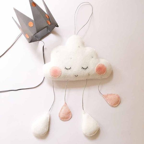 Decorative Cloud Felt Raindrop Pendant Furniture & Decor White/Pink - DailySale