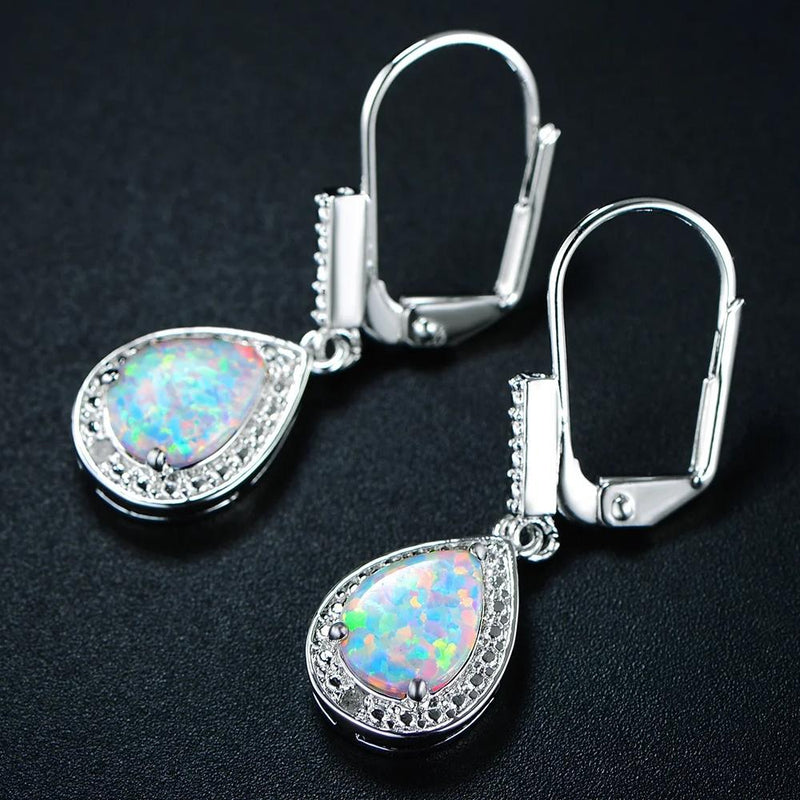 Diamond Accent and Fire Opal Teardrop Earrings Jewelry - DailySale