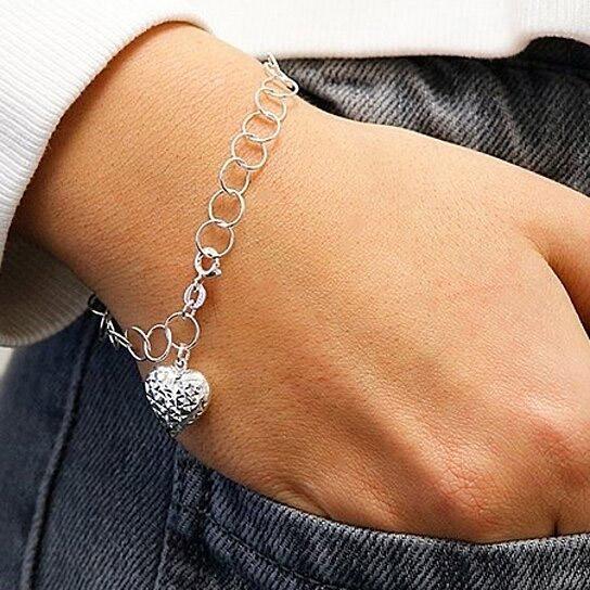 Diamond Cut Heart Charm Bracelet Jewelry - DailySale