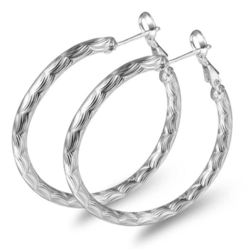 Diamond Cut Hoop Earrings In White Gold Jewelry - DailySale