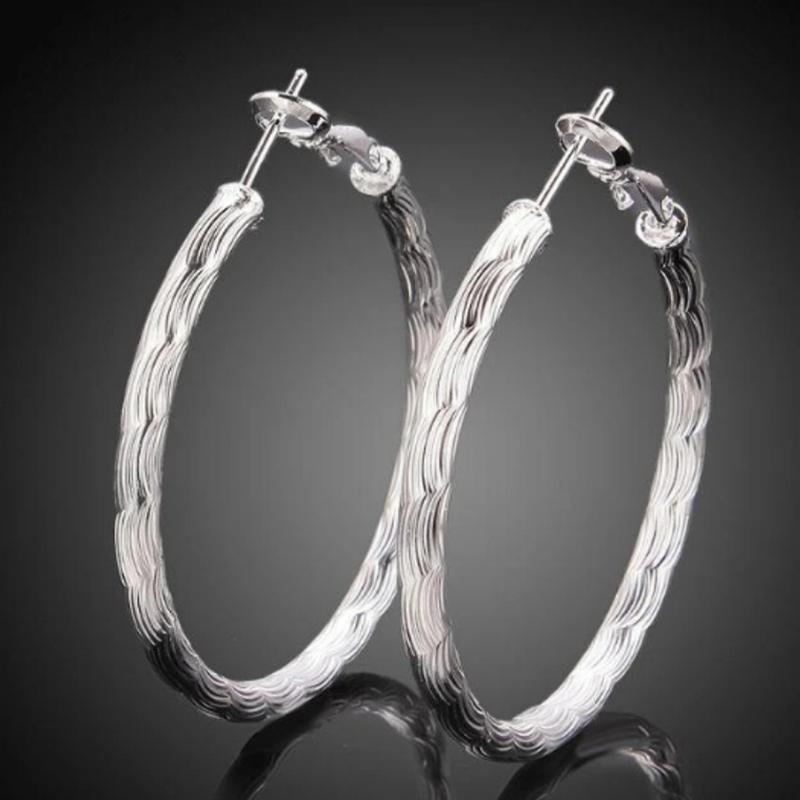 Diamond Cut Hoop Earrings In White Gold Jewelry - DailySale