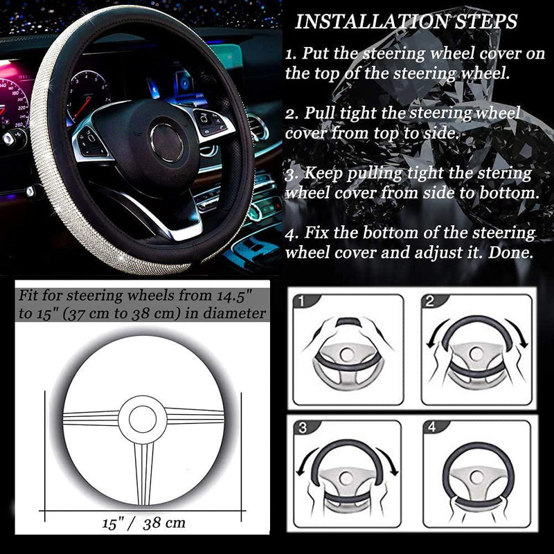 Diamond Leather Steering Wheel Cover with Bling Bling Crystal Rhinesto