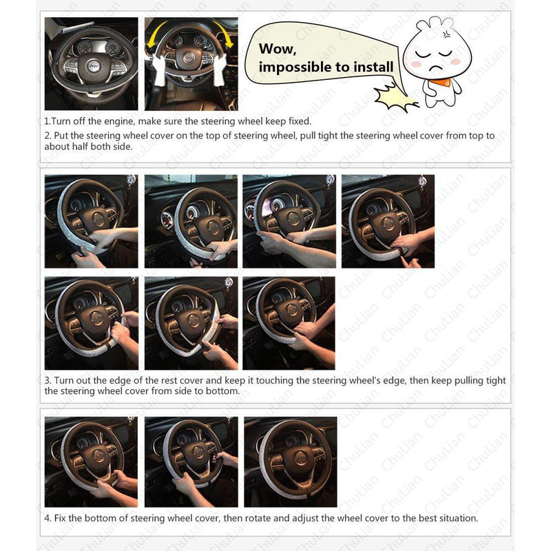 Diamond Leather Steering Wheel Cover with Bling Bling Crystal Rhinestones Automotive - DailySale