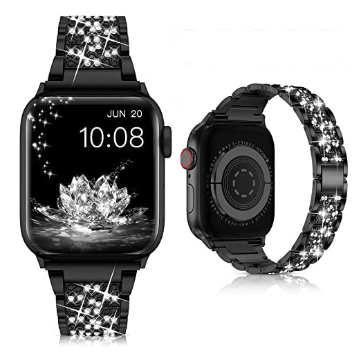Diamond Rhinestone Stainless Steel Metal Wristband Strap Smart Watches Black 38mm/40mm/41mm - DailySale