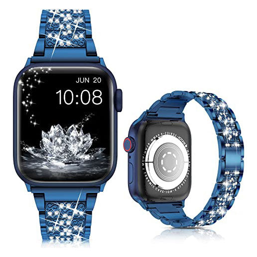 Diamond Rhinestone Stainless Steel Metal Wristband Strap Smart Watches Blue 38mm/40mm/41mm - DailySale