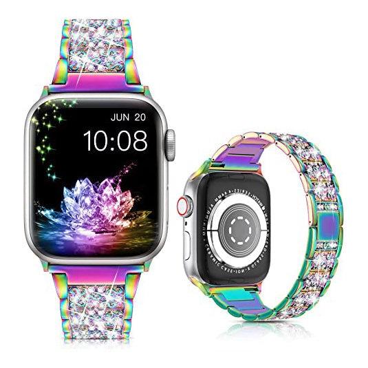 Diamond Rhinestone Stainless Steel Metal Wristband Strap Smart Watches Colorful 38mm/40mm/41mm - DailySale