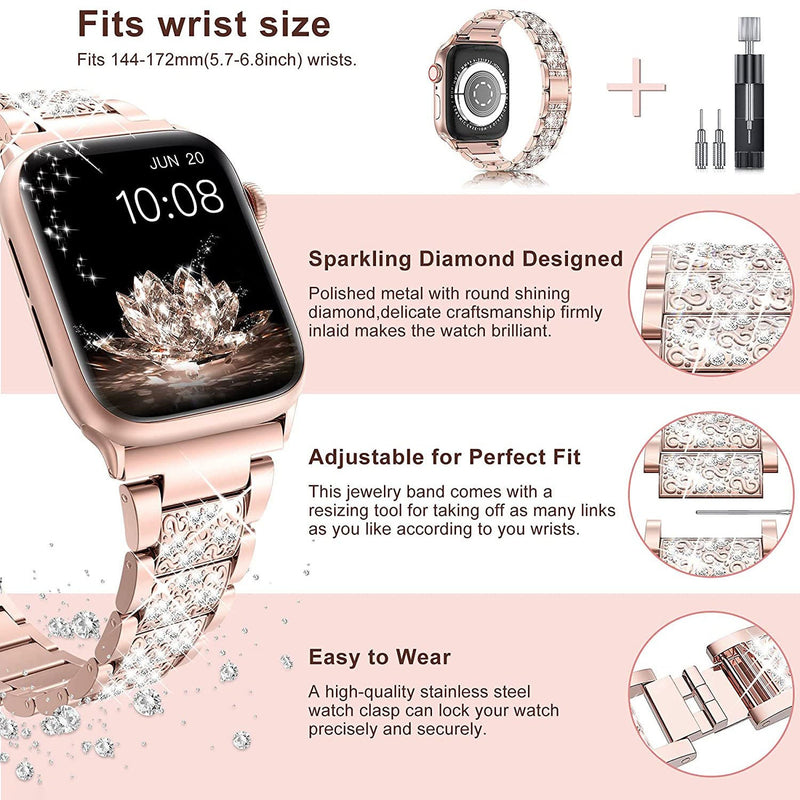 Diamond Rhinestone Stainless Steel Metal Wristband Strap Smart Watches - DailySale