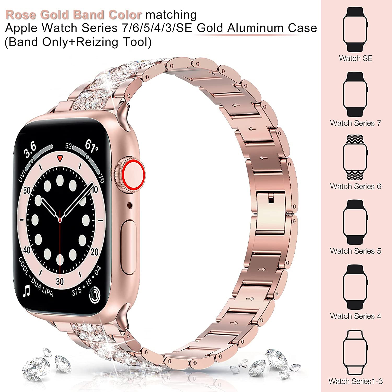 Diamond Rhinestone Stainless Steel Metal Wristband Strap Smart Watches - DailySale