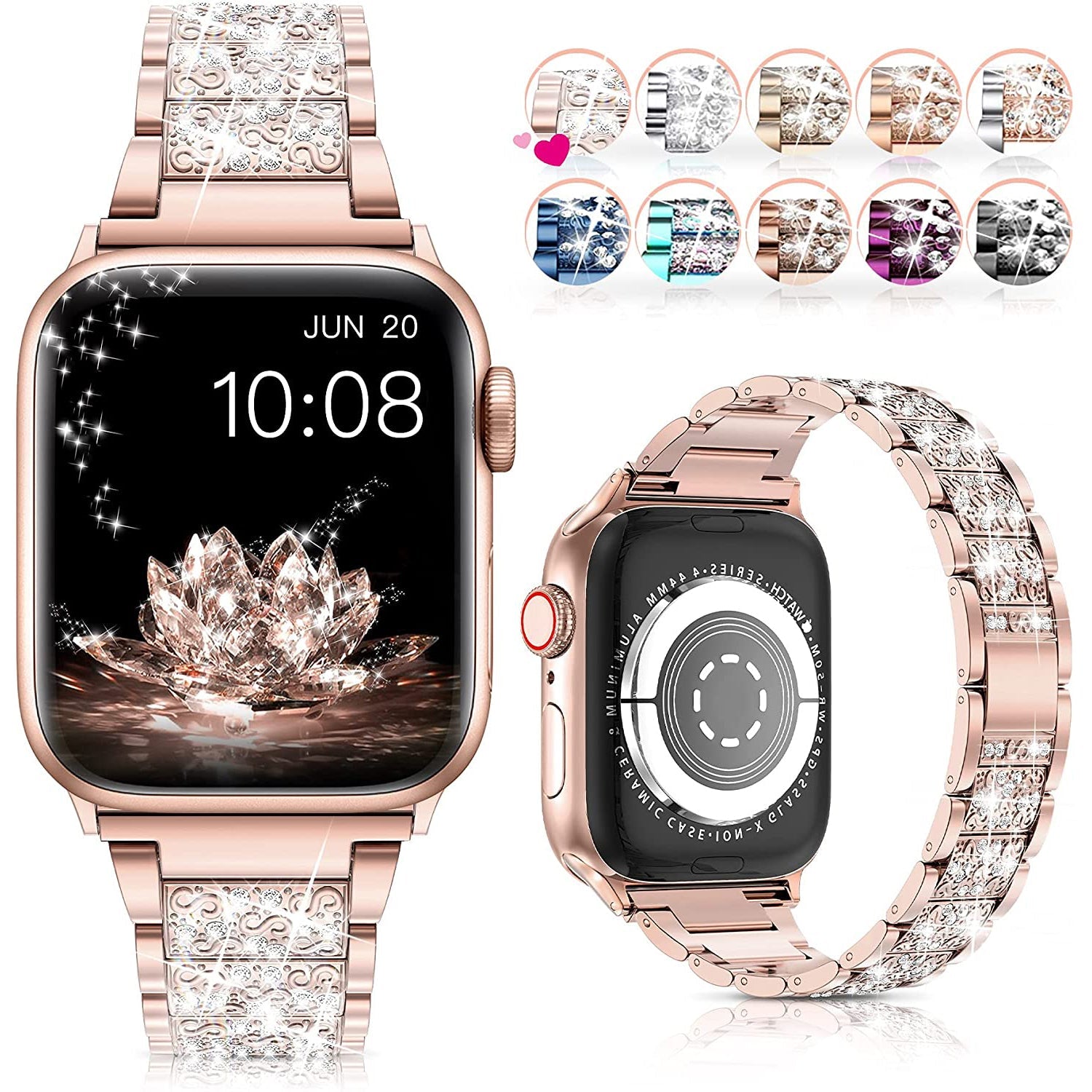 Diamond Rhinestone Stainless Steel Metal Wristband Strap Smart Watches - DailySale