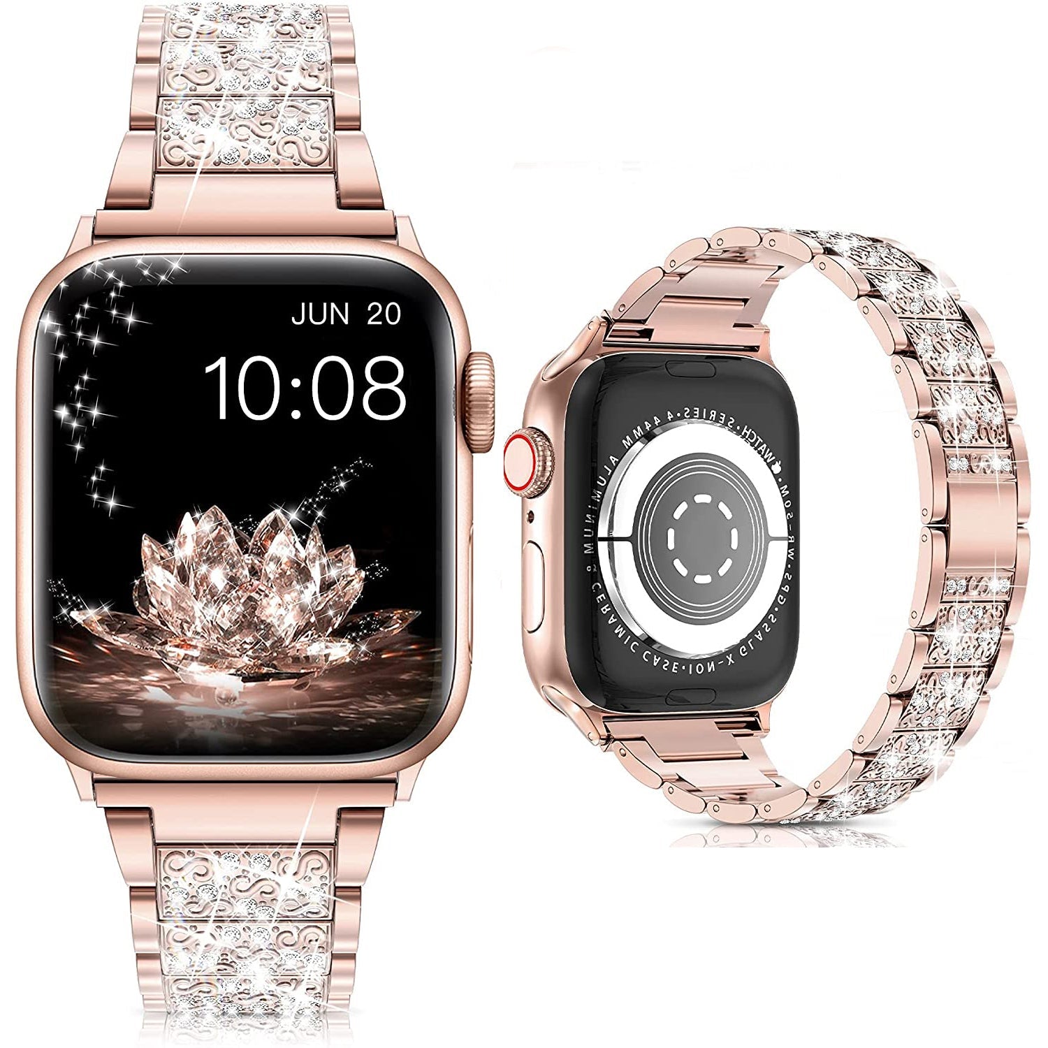 Diamond Rhinestone Stainless Steel Metal Wristband Strap Smart Watches Rose Gold 38mm/40mm/41mm - DailySale