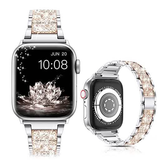 Diamond Rhinestone Stainless Steel Metal Wristband Strap Smart Watches Silver Gold 38mm/40mm/41mm - DailySale