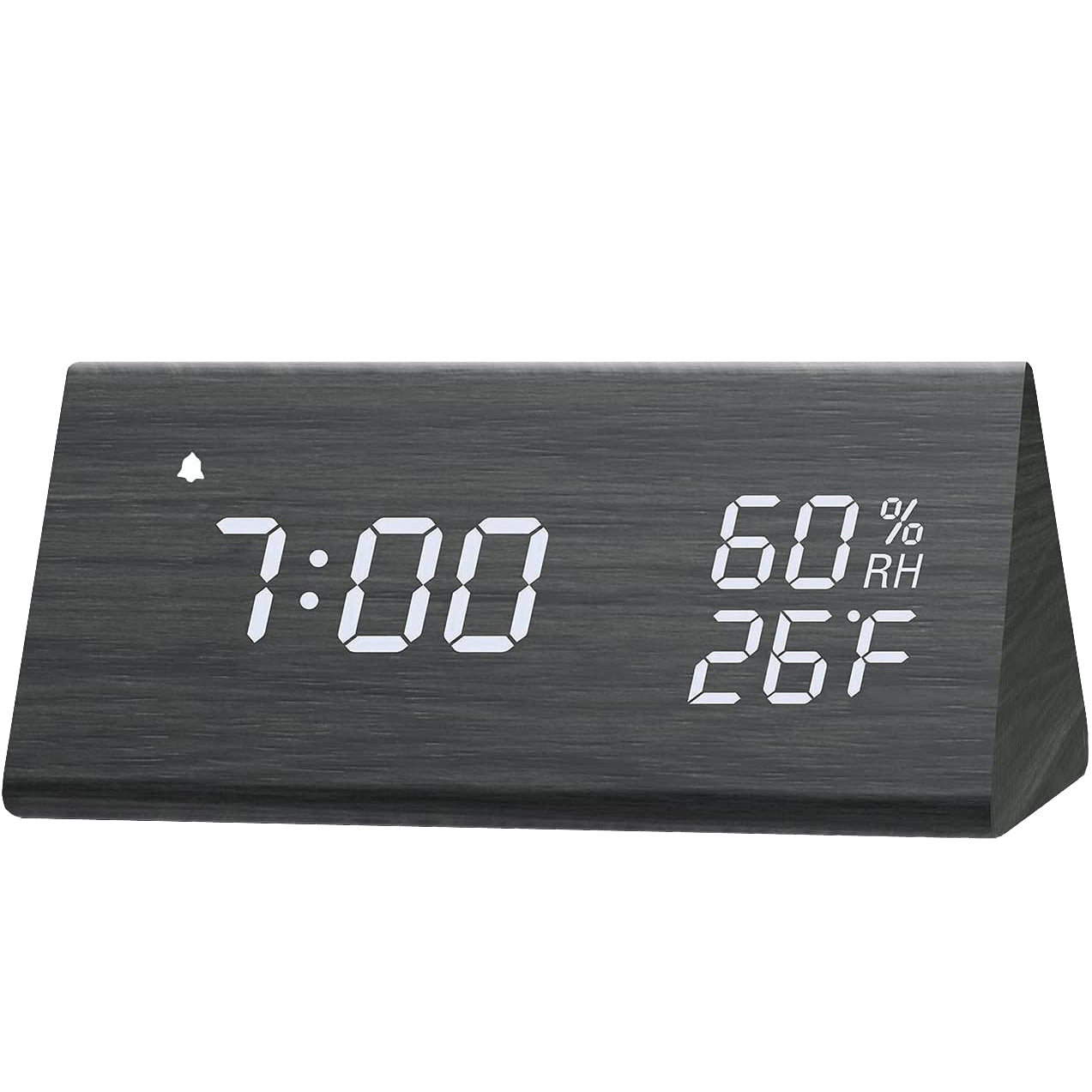 Digital Alarm Clock with Wooden Electronic LED Time Display Household Appliances Black - DailySale