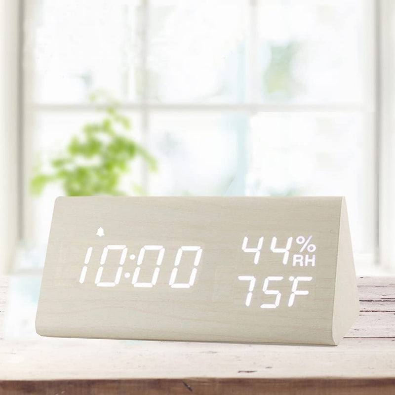 Digital Alarm Clock with Wooden Electronic LED Time Display Household Appliances - DailySale