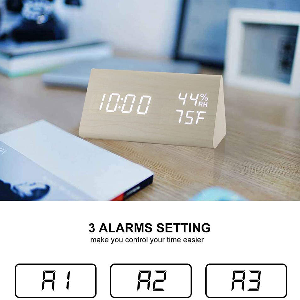 Digital Alarm Clock with Wooden Electronic LED Time Display Household Appliances - DailySale