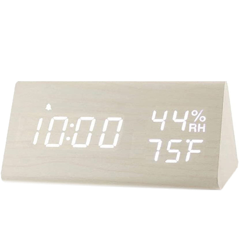 Digital Alarm Clock with Wooden Electronic LED Time Display Household Appliances White - DailySale