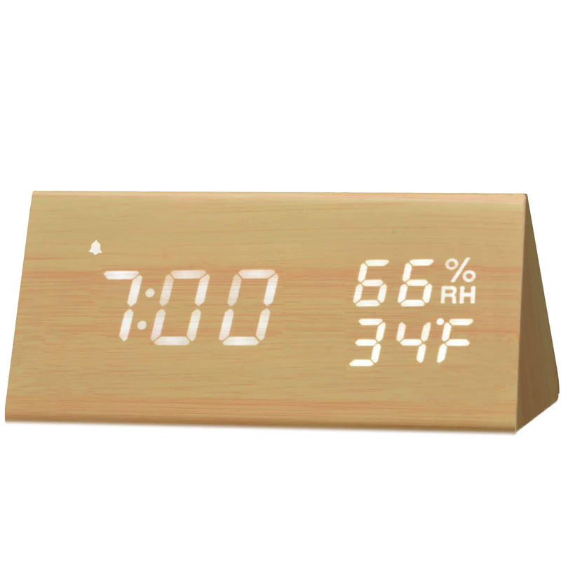 Digital Alarm Clock with Wooden Electronic LED Time Display Household Appliances Yellow - DailySale