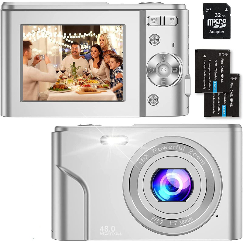 Digital Baby Camera 1080P 48MP with 32GB SD Card Cameras & Drones Silver - DailySale