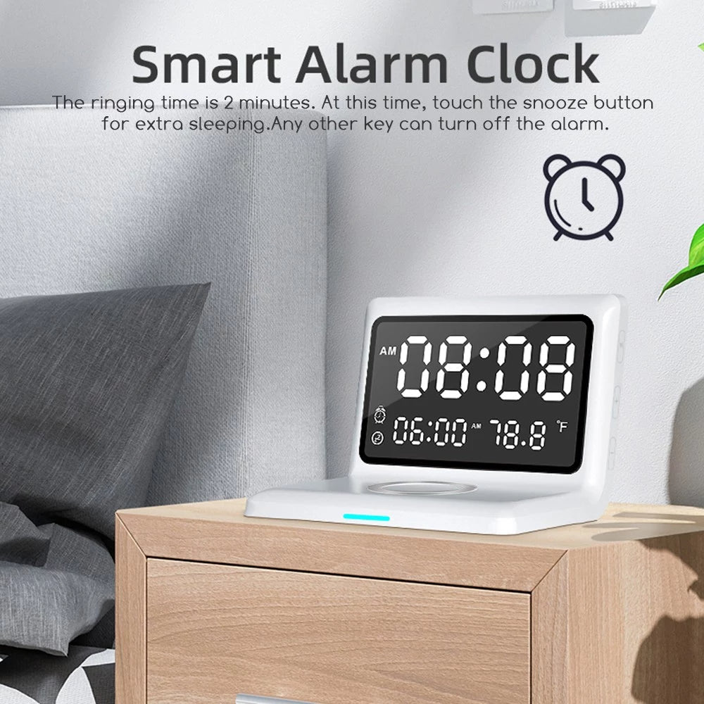 Digital Mirror Clock Wireless Charging Alarm Clock Household Appliances - DailySale