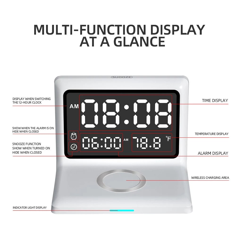 Digital Mirror Clock Wireless Charging Alarm Clock Household Appliances - DailySale