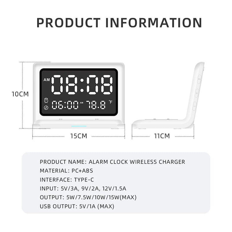 Digital Mirror Clock Wireless Charging Alarm Clock Household Appliances - DailySale