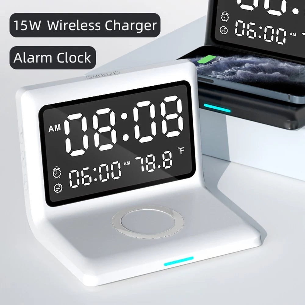 Digital Mirror Clock Wireless Charging Alarm Clock Household Appliances - DailySale