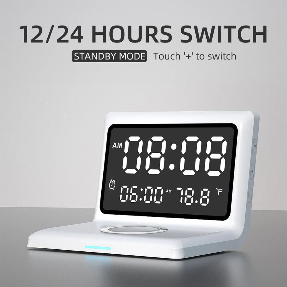 Digital Mirror Clock Wireless Charging Alarm Clock Household Appliances - DailySale