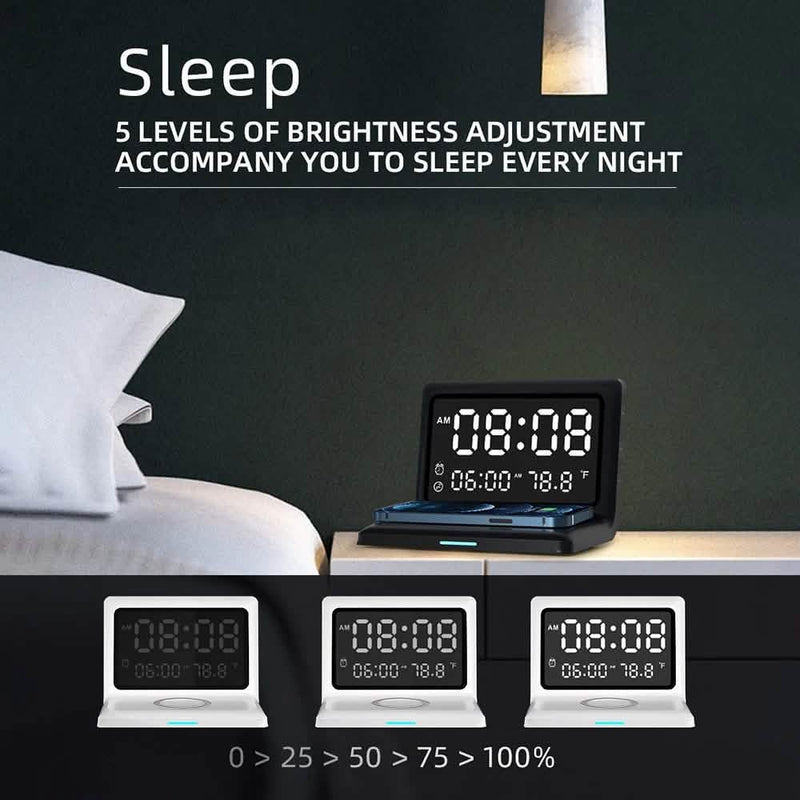 Digital Mirror Clock Wireless Charging Alarm Clock Household Appliances - DailySale