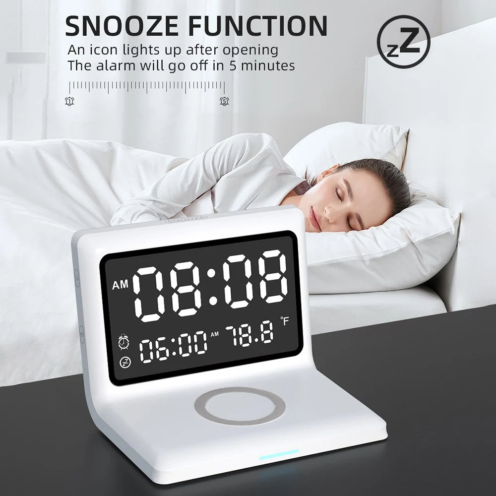 Digital Mirror Clock Wireless Charging Alarm Clock Household Appliances - DailySale