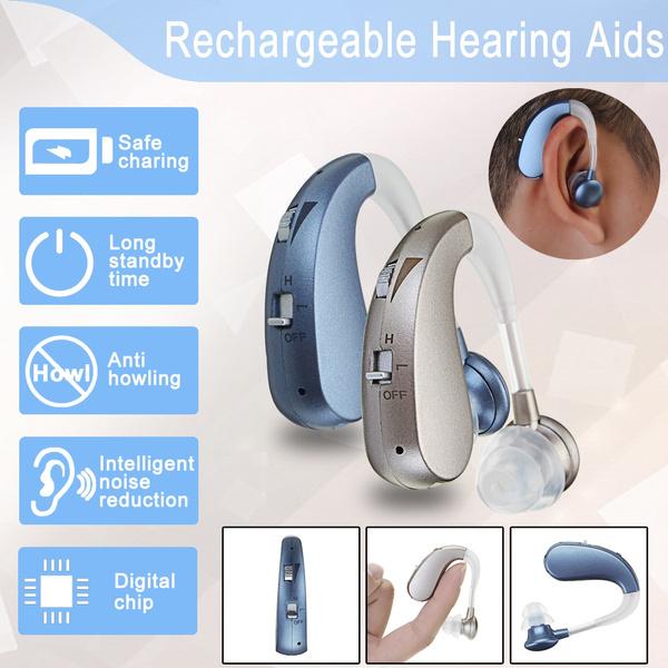 Digital Rechargeable Hearing Aids Acousticon Amplifier Audiphone Behind Ear Sound Headphones & Audio - DailySale