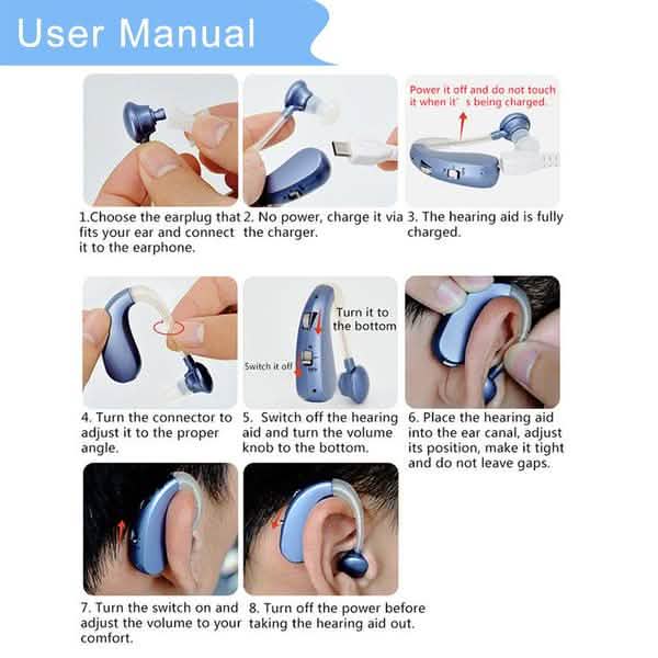 Digital Rechargeable Hearing Aids Acousticon Amplifier Audiphone Behind Ear Sound Headphones & Audio - DailySale