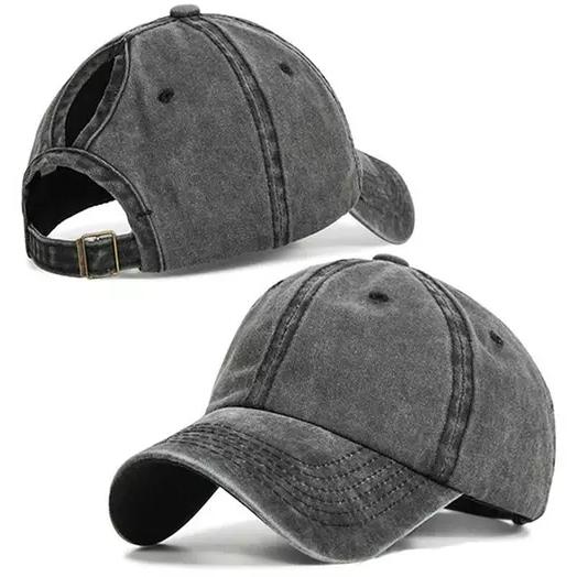 Distressed Wash Ponytail Baseball Cap Women's Shoes & Accessories Black - DailySale