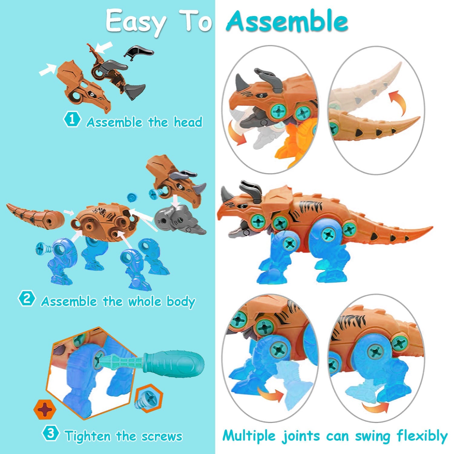 DIY Dinosaur Construction Building Block Assembly Toys with Electric Toys & Games - DailySale