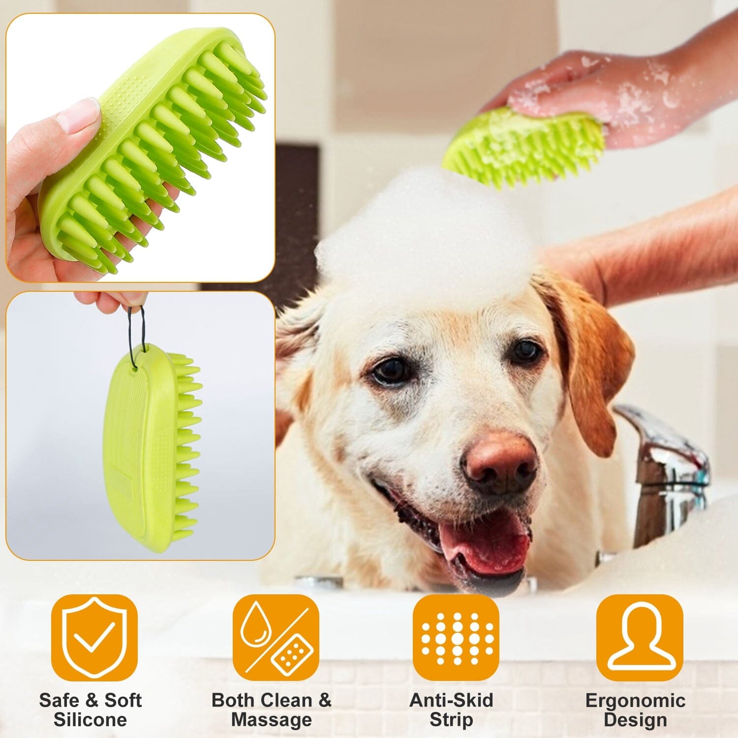 Dog Bath Brush Anti-Skid Pet Grooming Shower Silicone Massage Comb Pet Supplies - DailySale