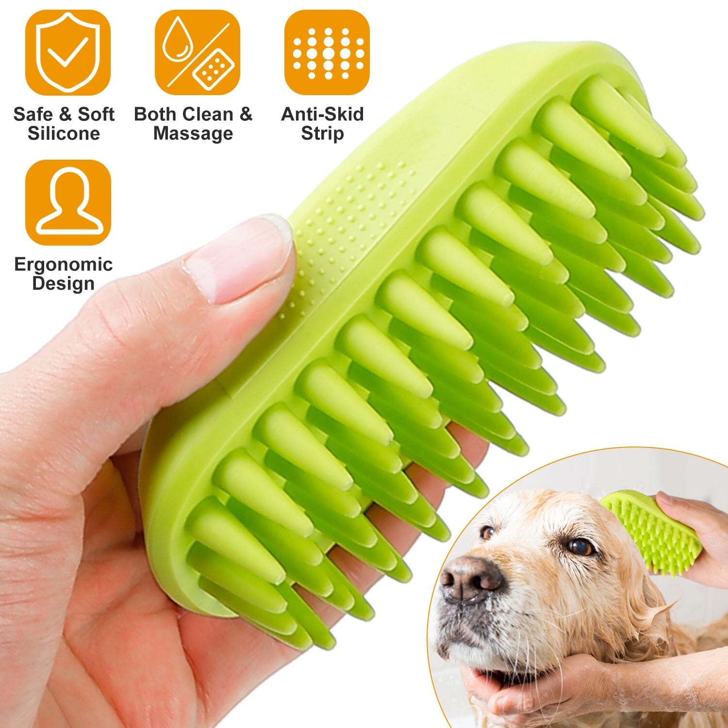 Dog Bath Brush Anti-Skid Pet Grooming Shower Silicone Massage Comb Pet Supplies - DailySale