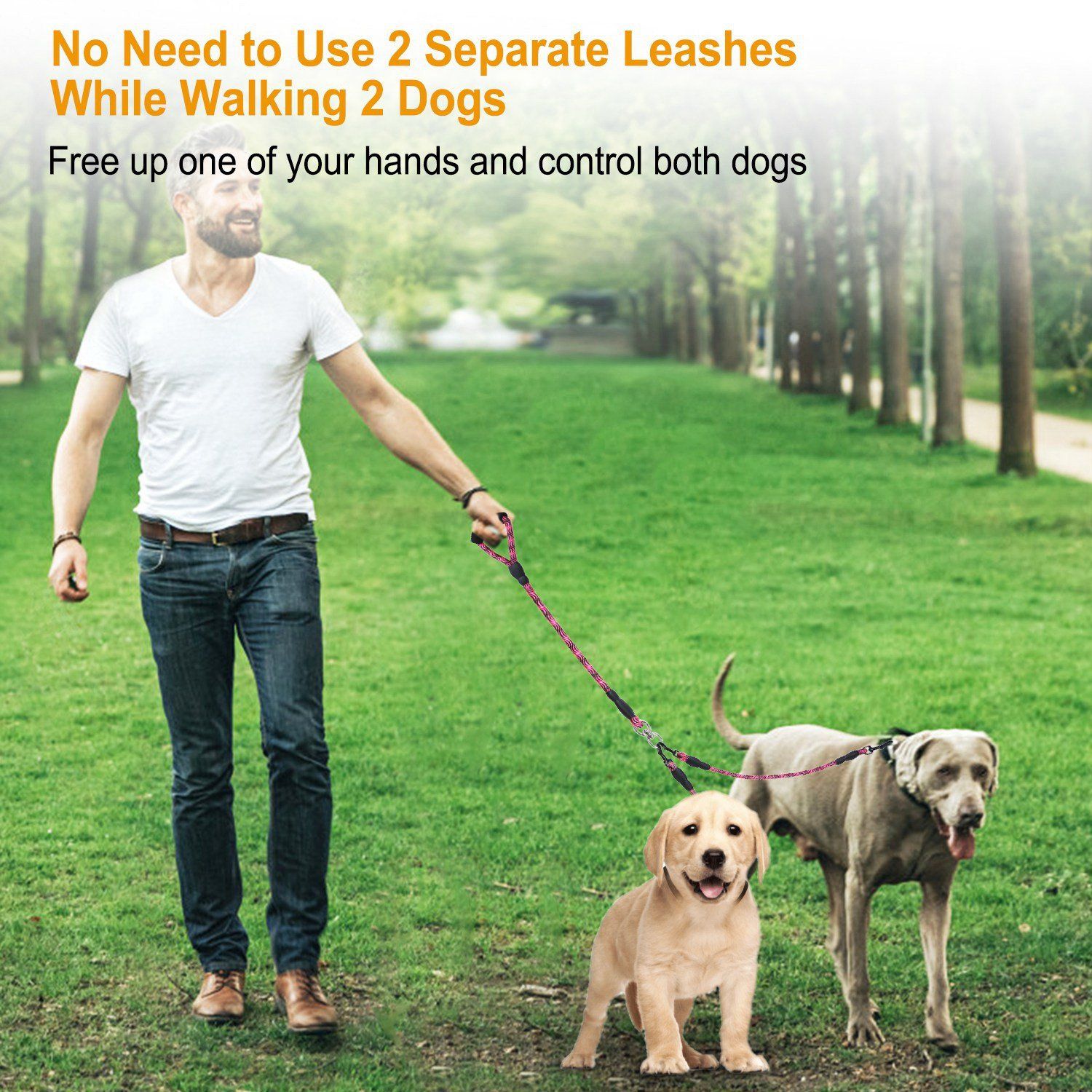 Double Dog Leash No-Tangle with Swivel Coupler Padded Handle Pet Supplies - DailySale