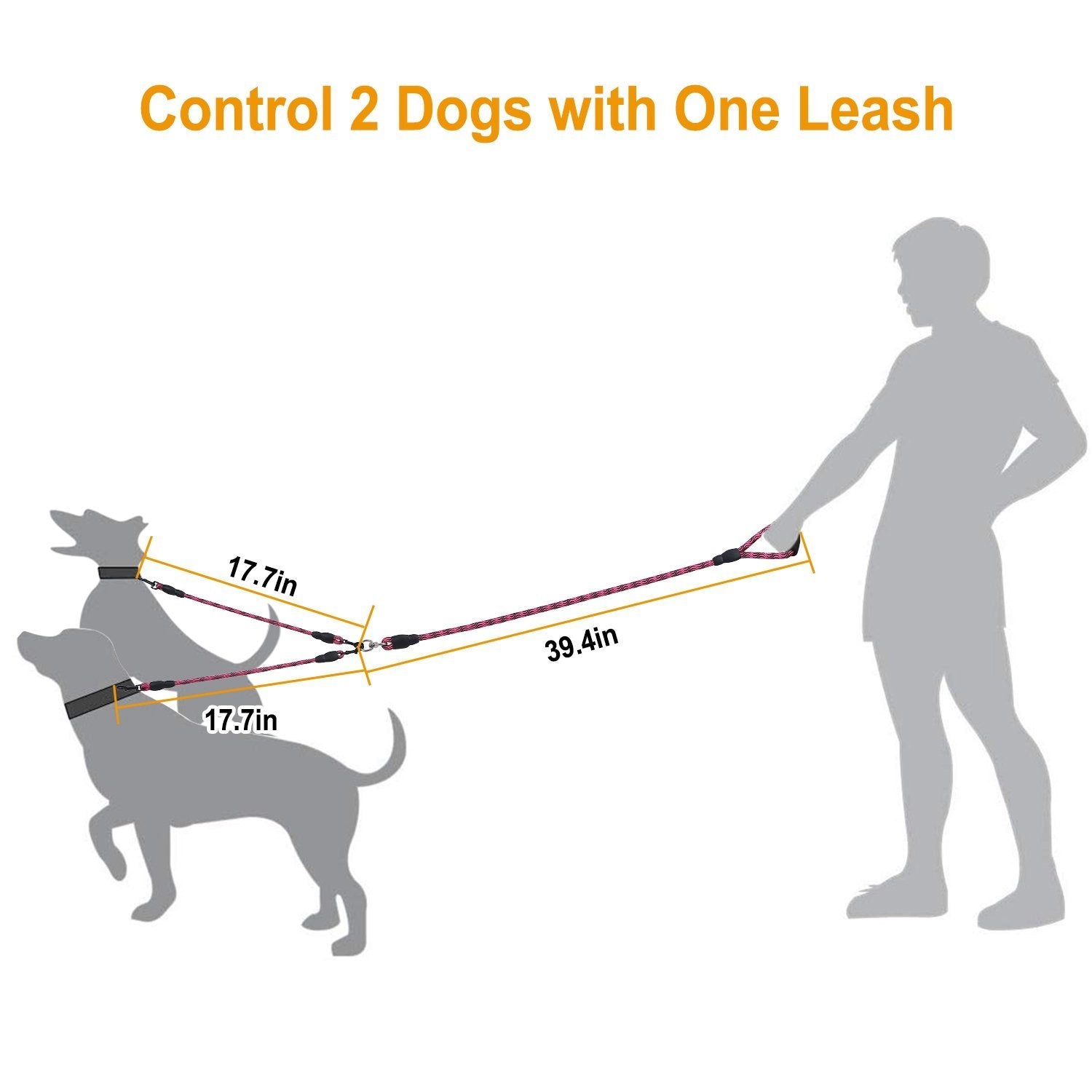 Double Dog Leash No-Tangle with Swivel Coupler Padded Handle Pet Supplies - DailySale