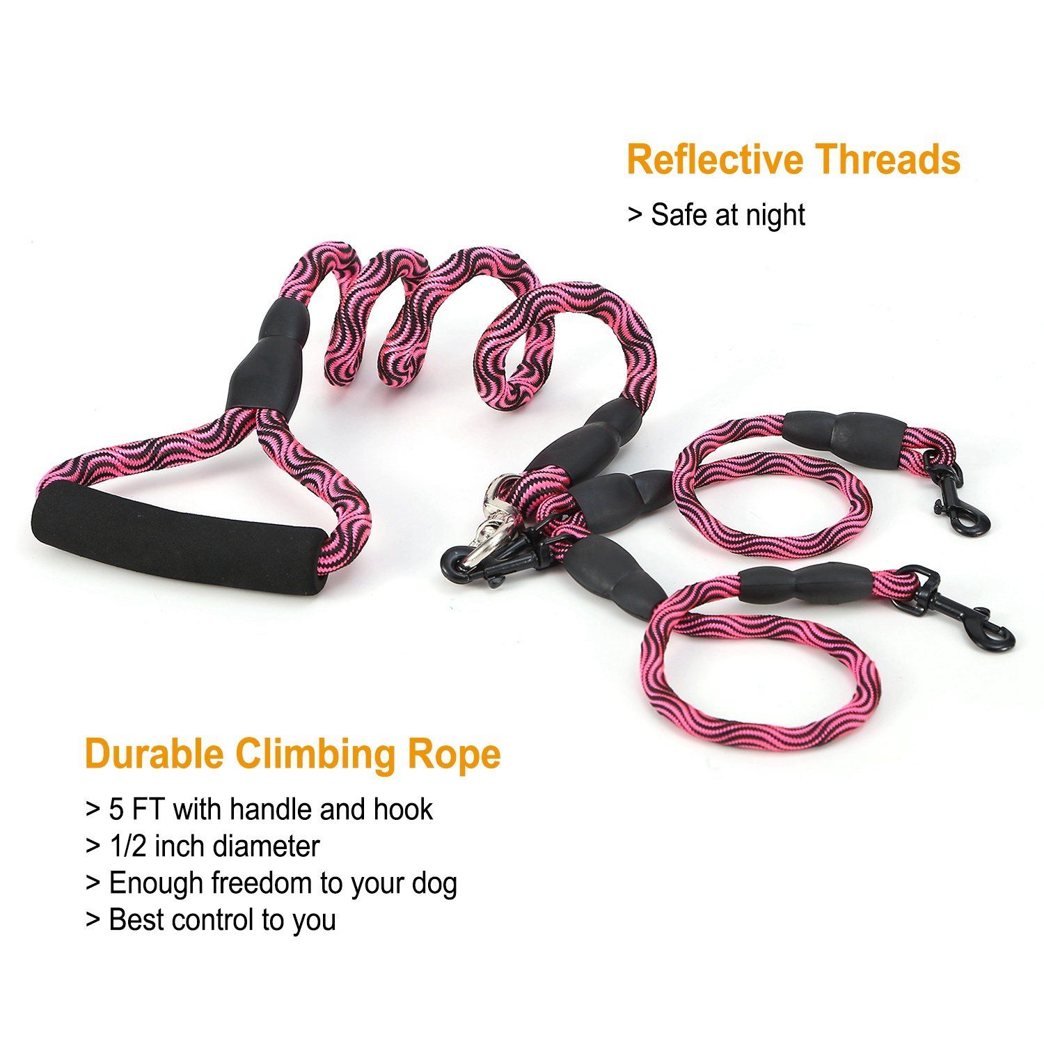 Double Dog Leash No-Tangle with Swivel Coupler Padded Handle Pet Supplies - DailySale