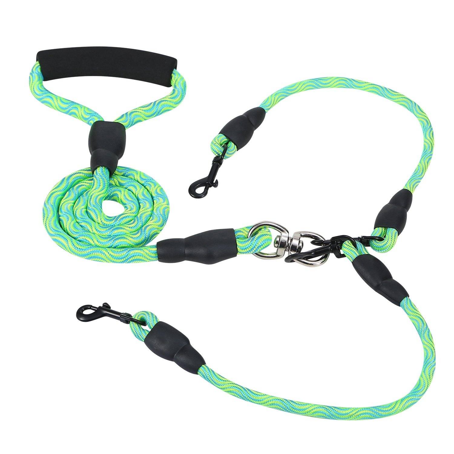 Double Dog Leash No-Tangle with Swivel Coupler Padded Handle Pet Supplies Green - DailySale